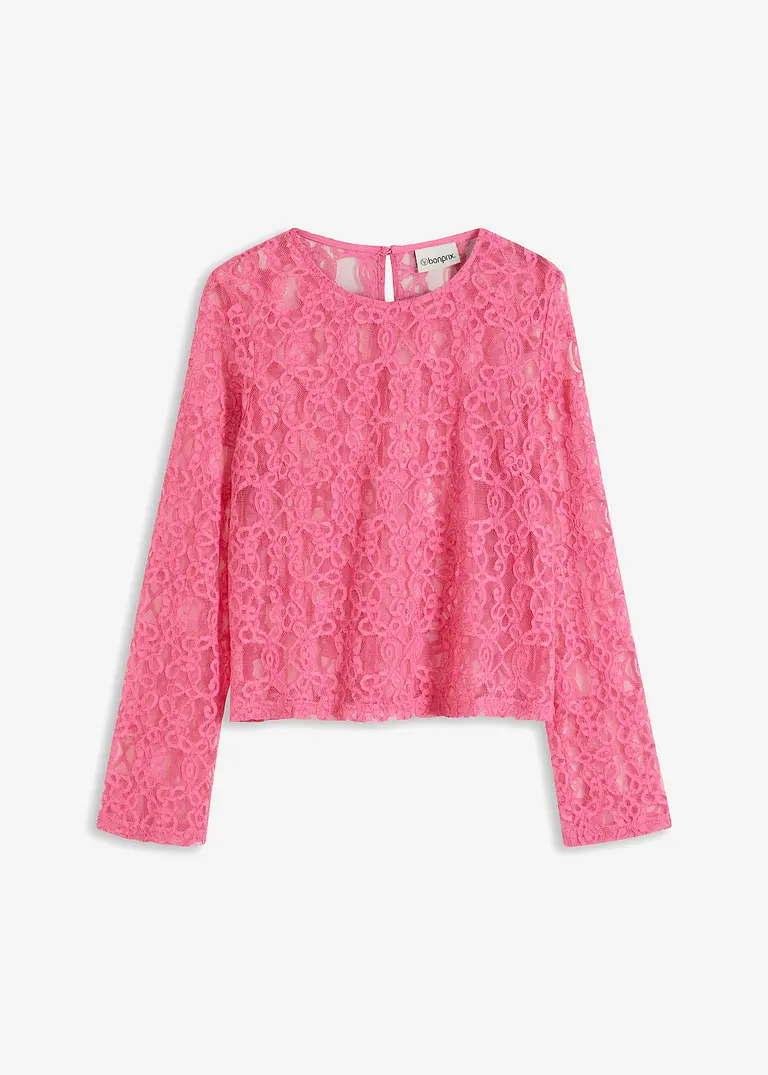 Blusenshirt aus Spitze in pink von vorne - bonprix