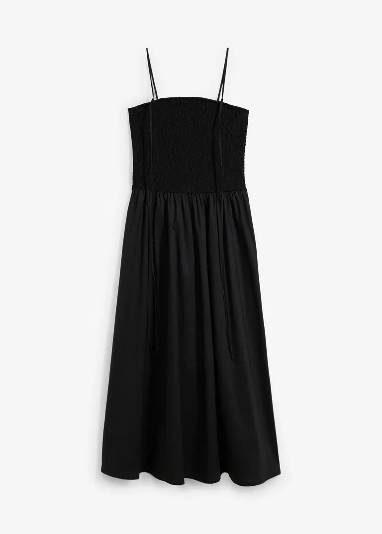 Maxikleid mit Smokeinsatz in schwarz von vorne - bonprix
