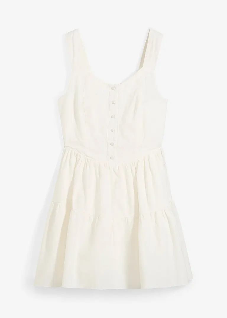 Minikleid aus luftigem Leinen-Mix in weiß von vorne - bonprix