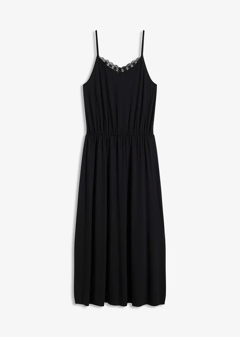 Jerseykleid mit Spitze in schwarz von vorne - bonprix
