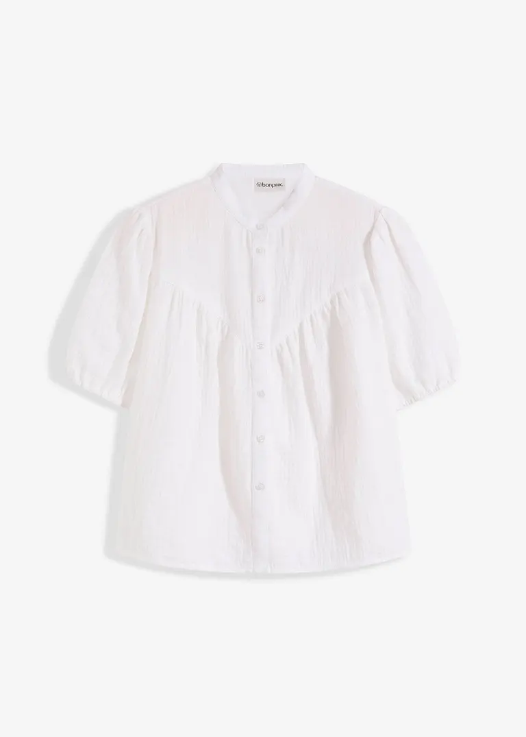 Kurzarm-Bluse aus Musselin in weiß von vorne - bonprix