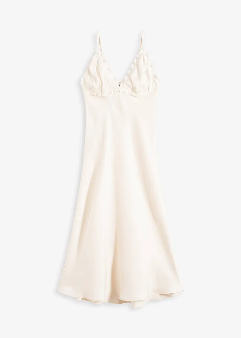 Maxikleid aus fließendem Satin in beige von vorne - bonprix