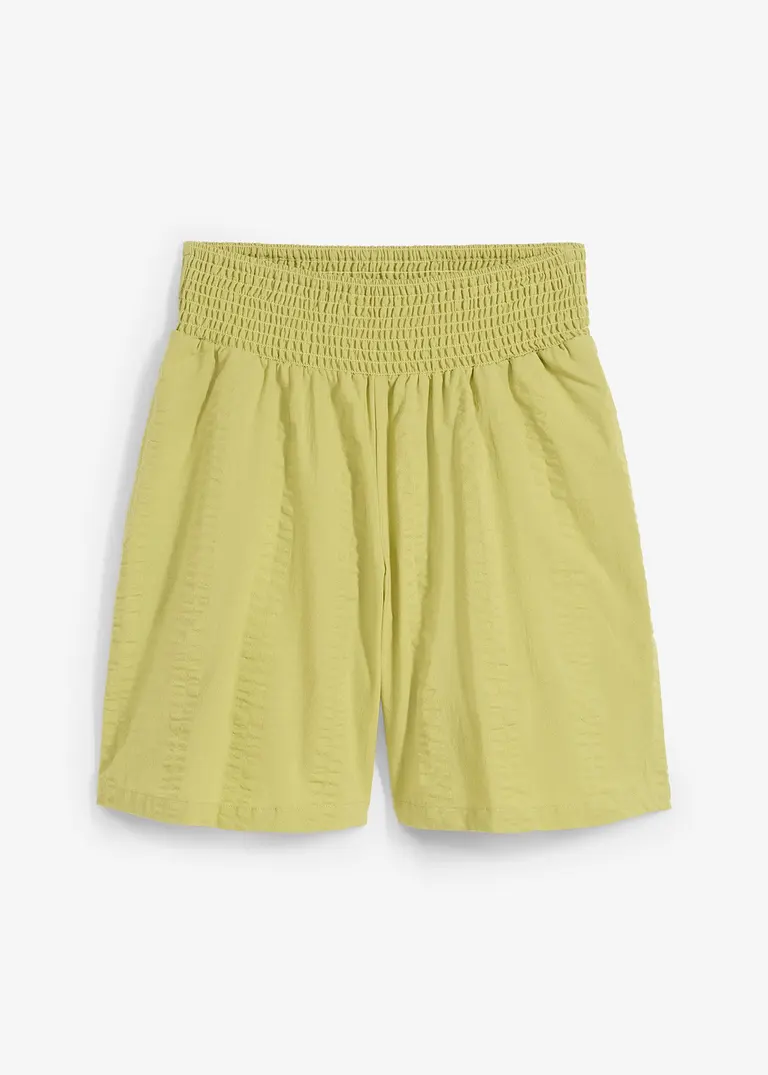 Schlupf-Shorts aus Baumwoll-Seersucker in grün von vorne - bonprix