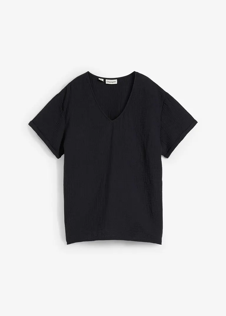 Shirt-Tunika aus softem Musselin in schwarz von vorne - bonprix