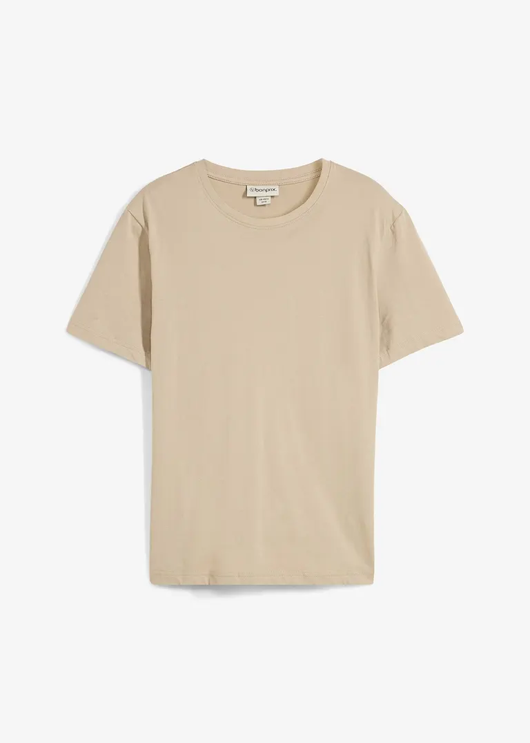 T-Shirt aus reiner Bio-Baumwolle in beige von vorne - bonprix