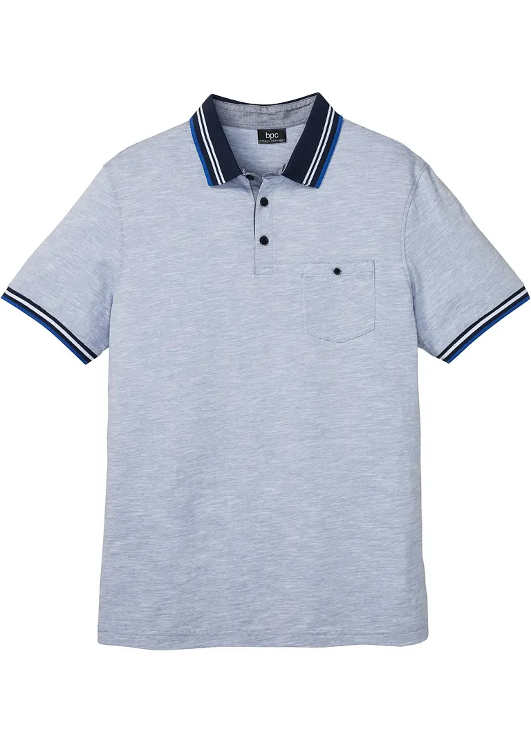 Poloshirt aus reiner Baumwolle in blau von vorne - bonprix