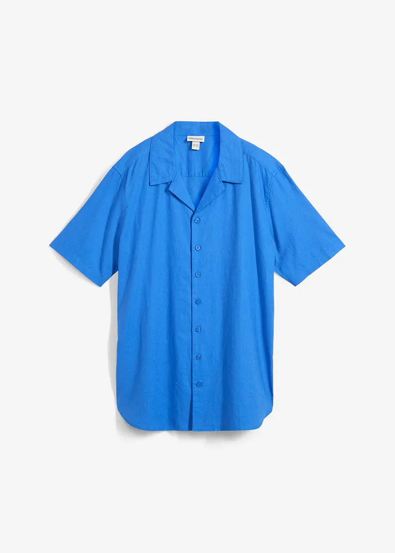 Kurzarmhemd aus Leinen in blau von vorne - bonprix