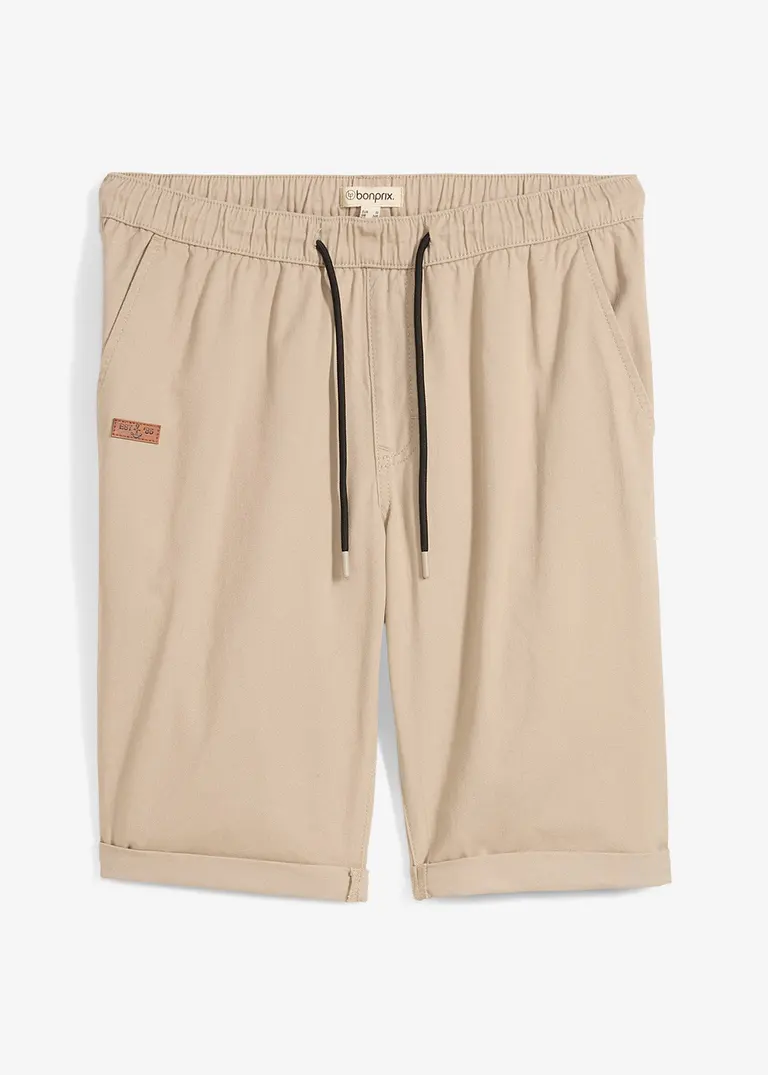 Schlupf-Bermuda aus reiner Baumwolle, Regular Fit in beige von vorne - bonprix