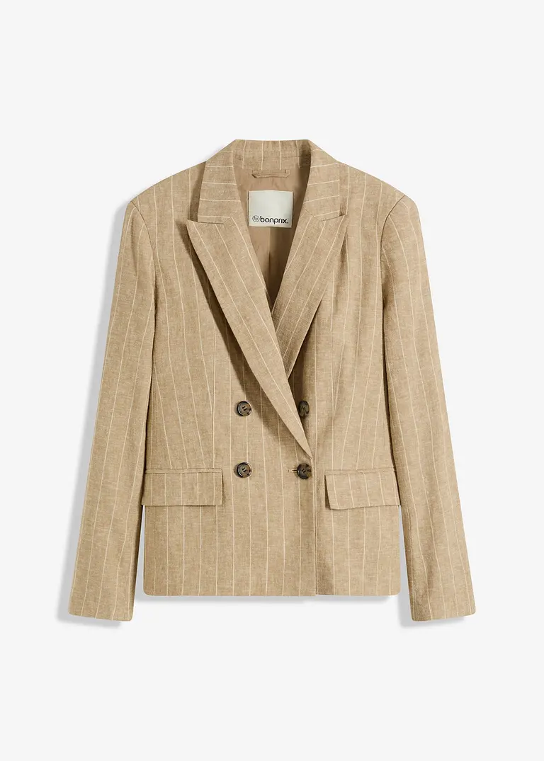 Blazer mit Leinenanteil in braun von vorne - bonprix