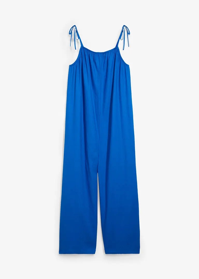 Jumpsuit aus leichtem Leinen-Viskose-Mix in blau von vorne - bonprix