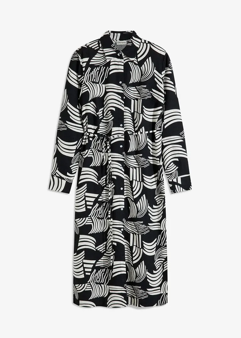 bedrucktes Blusenkleid aus leichtem Leinen-Mix in schwarz von vorne - bonprix