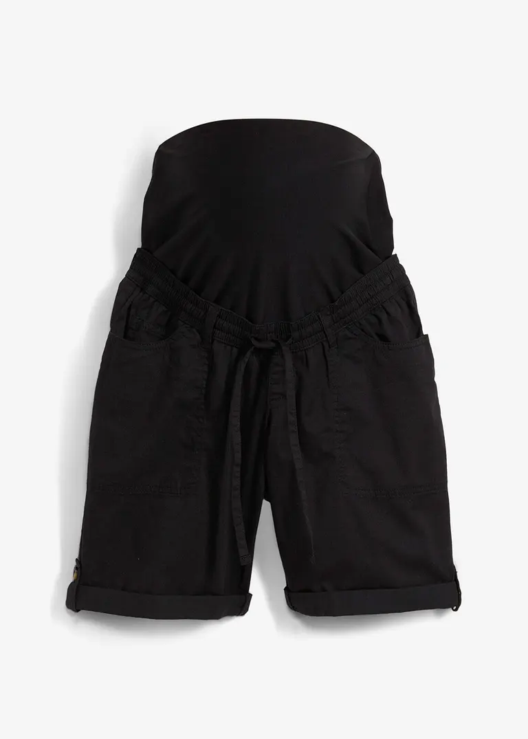 Krempelbare 2-in-1 Umstandsbermuda und Shorts in schwarz von vorne - bonprix