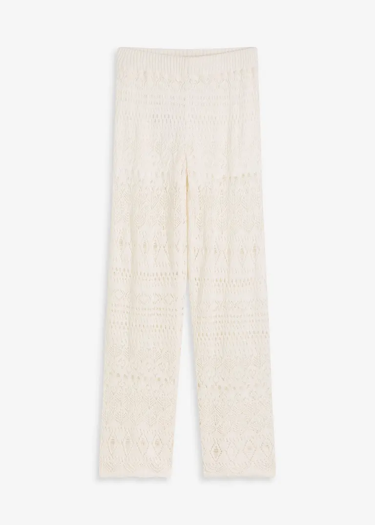 Schlupfhose mit Lochstrickmuster in weiß von vorne - bonprix