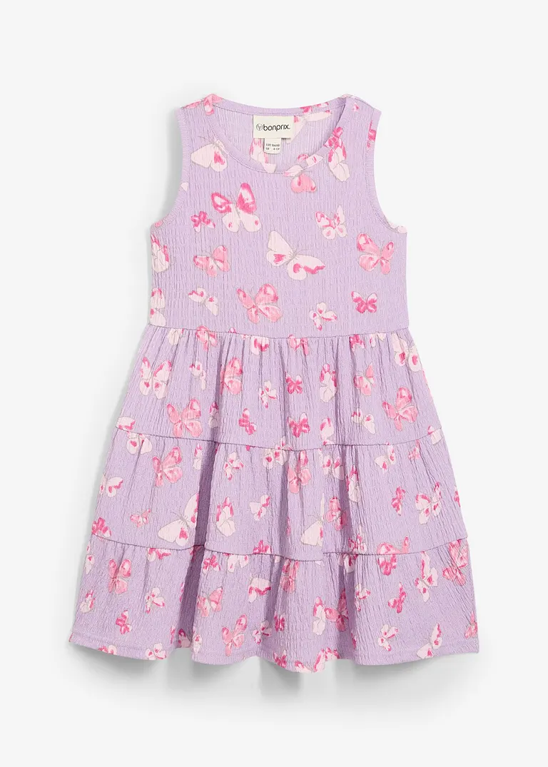 Jerseykleid aus strukturiertem Crinkle in lila von vorne - bonprix