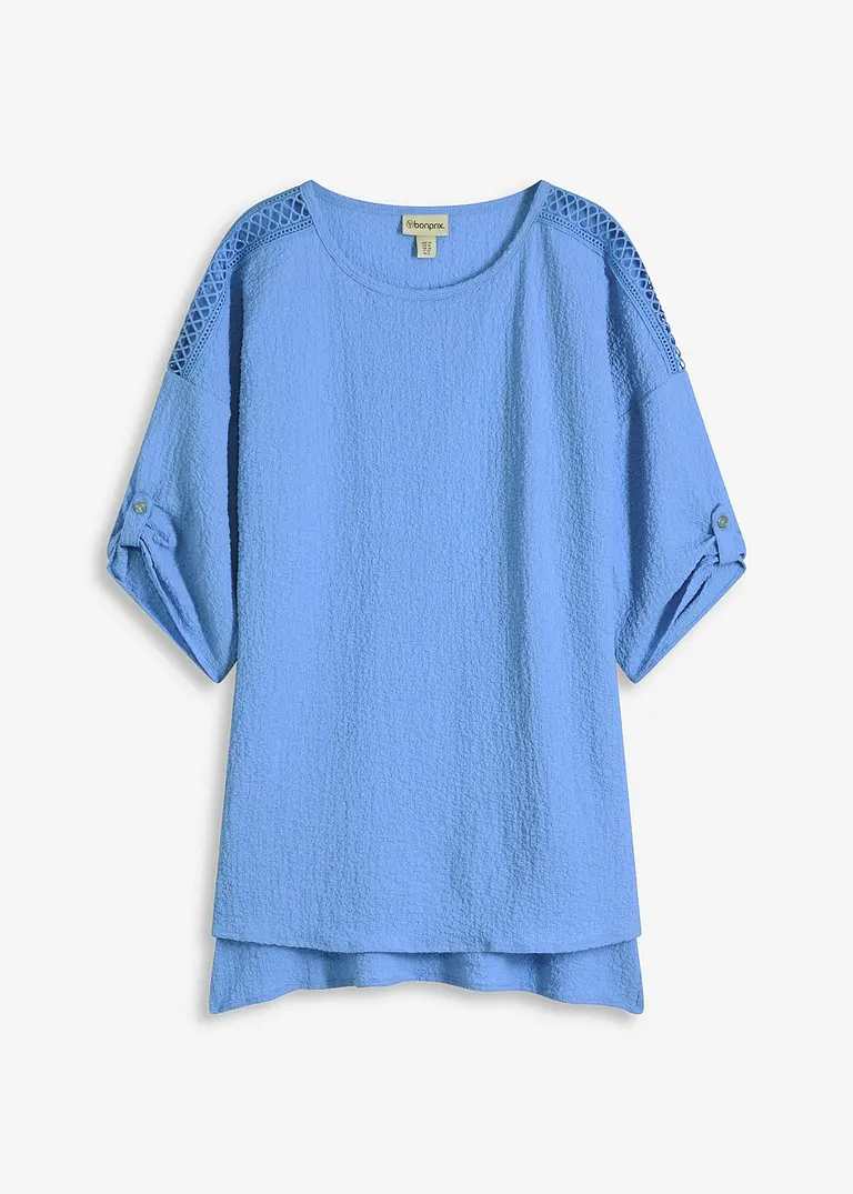 Tunika mit Struktur und Spitzenband in blau von vorne - bonprix