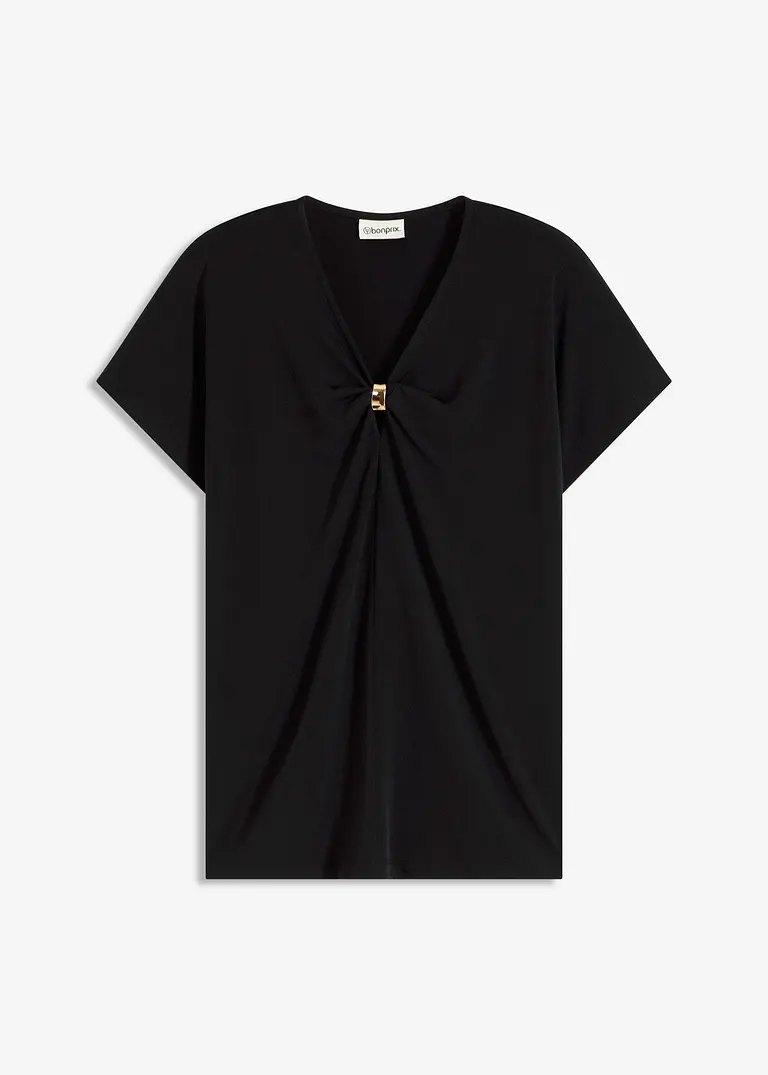 Shirt mit dekorativem Ring in schwarz von vorne - bonprix