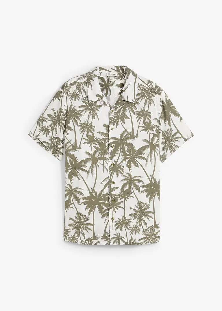 Kurzarmhemd aus Viskose, Slim Fit in grün von vorne - bonprix