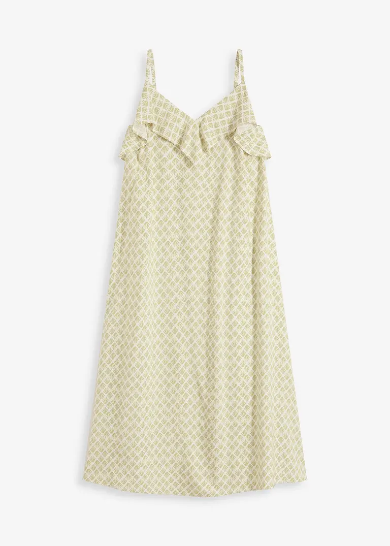 Midikleid mit Rüsche in grün von vorne - bonprix