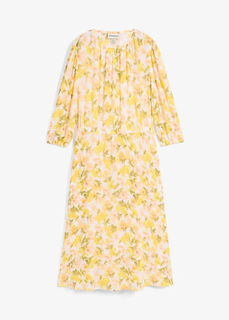 Kleid aus strukturiertem Crinkle in weiß von vorne - bonprix
