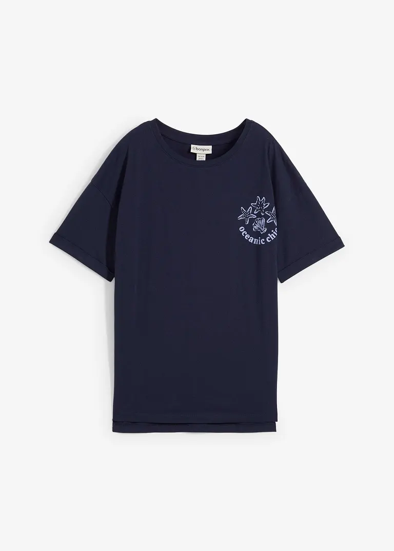Boxy-Shirt aus reiner Baumwolle in blau von vorne - bonprix