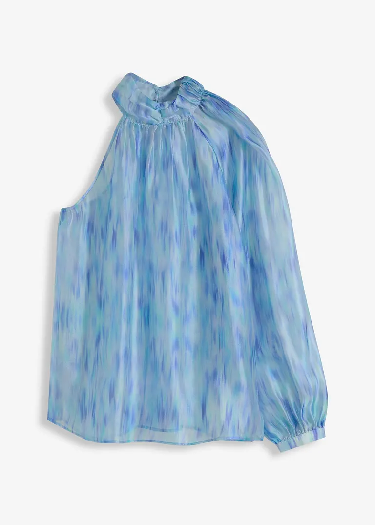 One-Shoulder Chiffonbluse mit leichter Transparenz in blau von vorne - bonprix