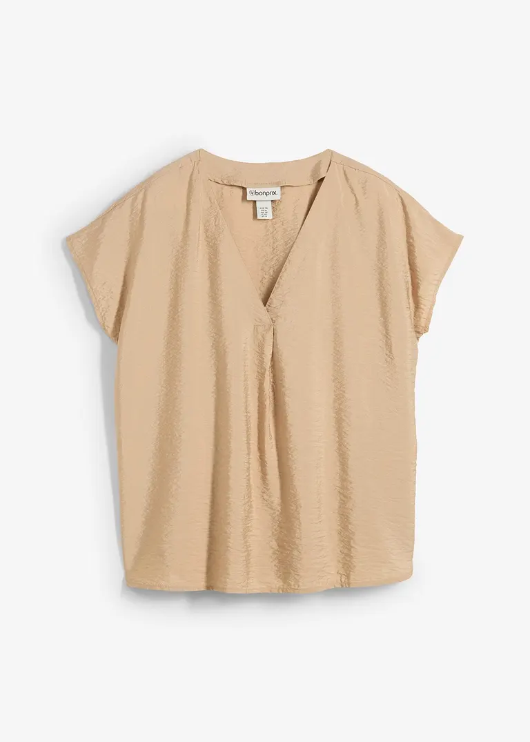 Tunikabluse aus fließendem Viskose-Mix in beige von vorne - bonprix