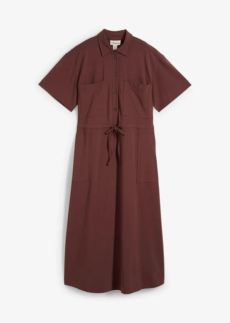 Jerseykleid aus Baumwoll-Stretch in braun von vorne - bonprix