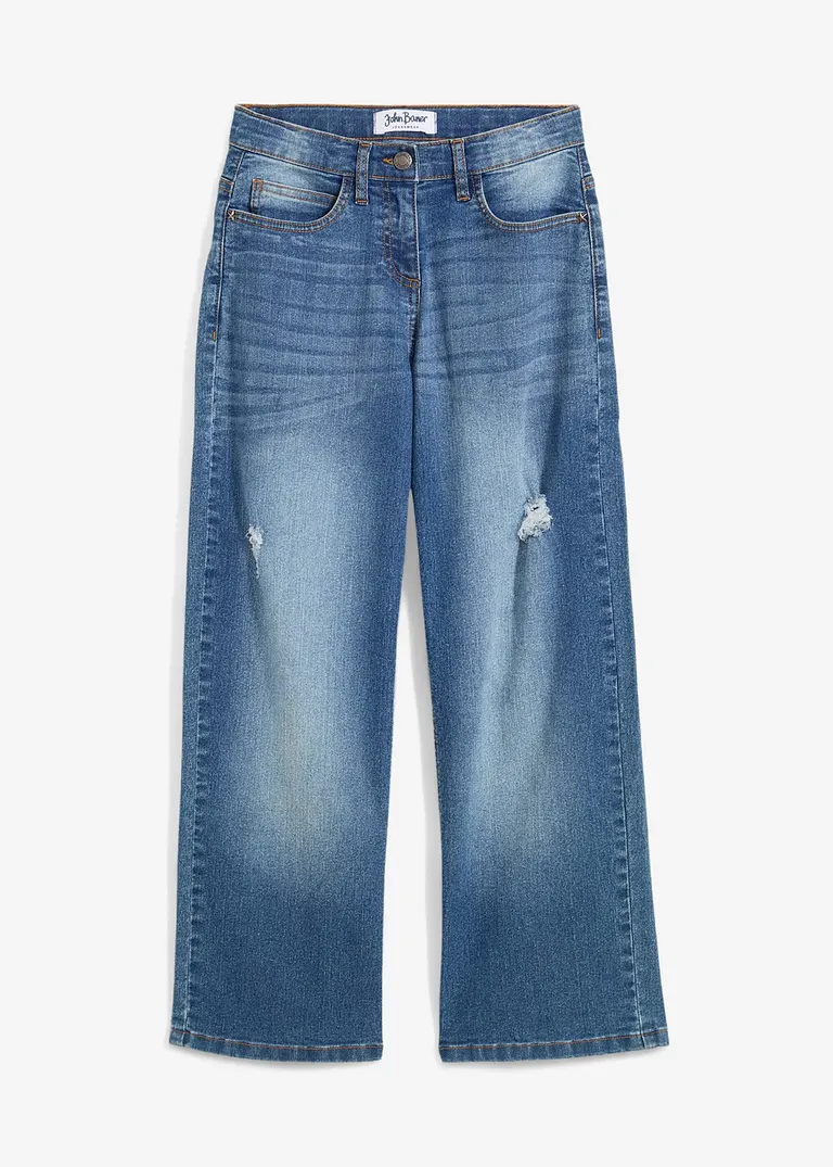 Wide-Leg-Jeans Mid Waist in blau von vorne - bonprix