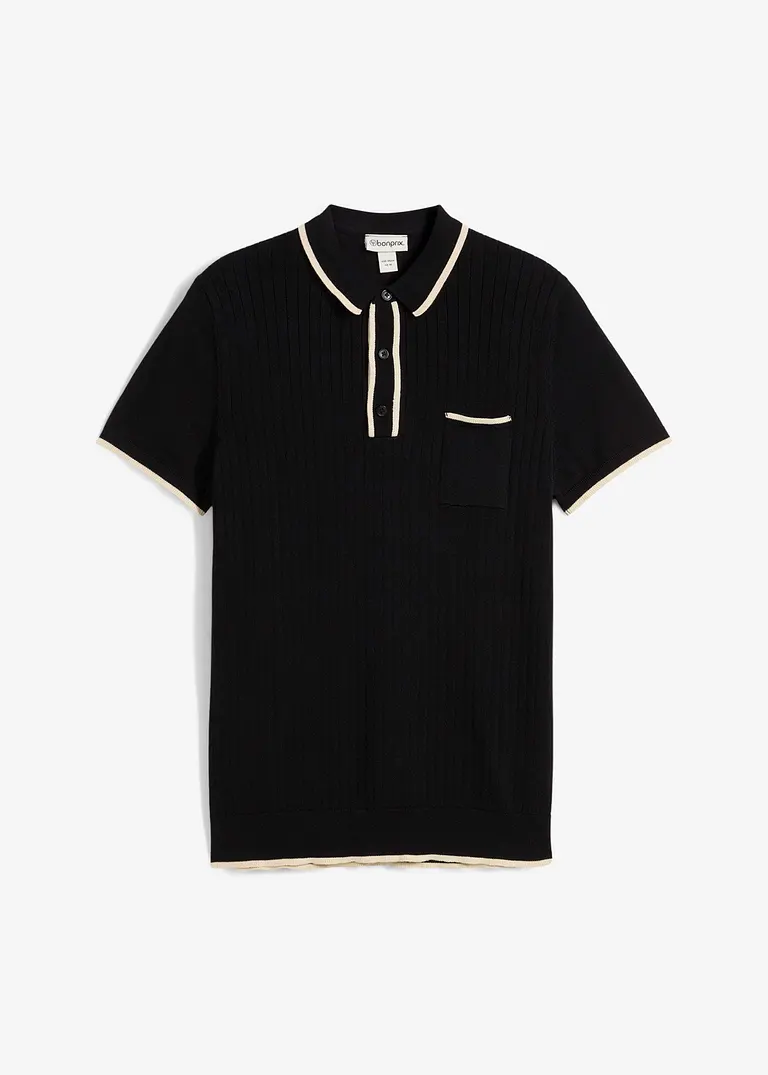 Poloshirt mit Kontrastdetails in schwarz von vorne - bonprix