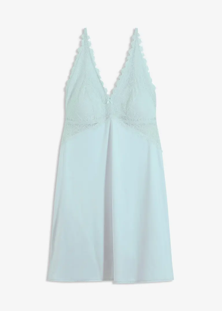 Negligé mit glänzendem Material in blau von vorne - bonprix