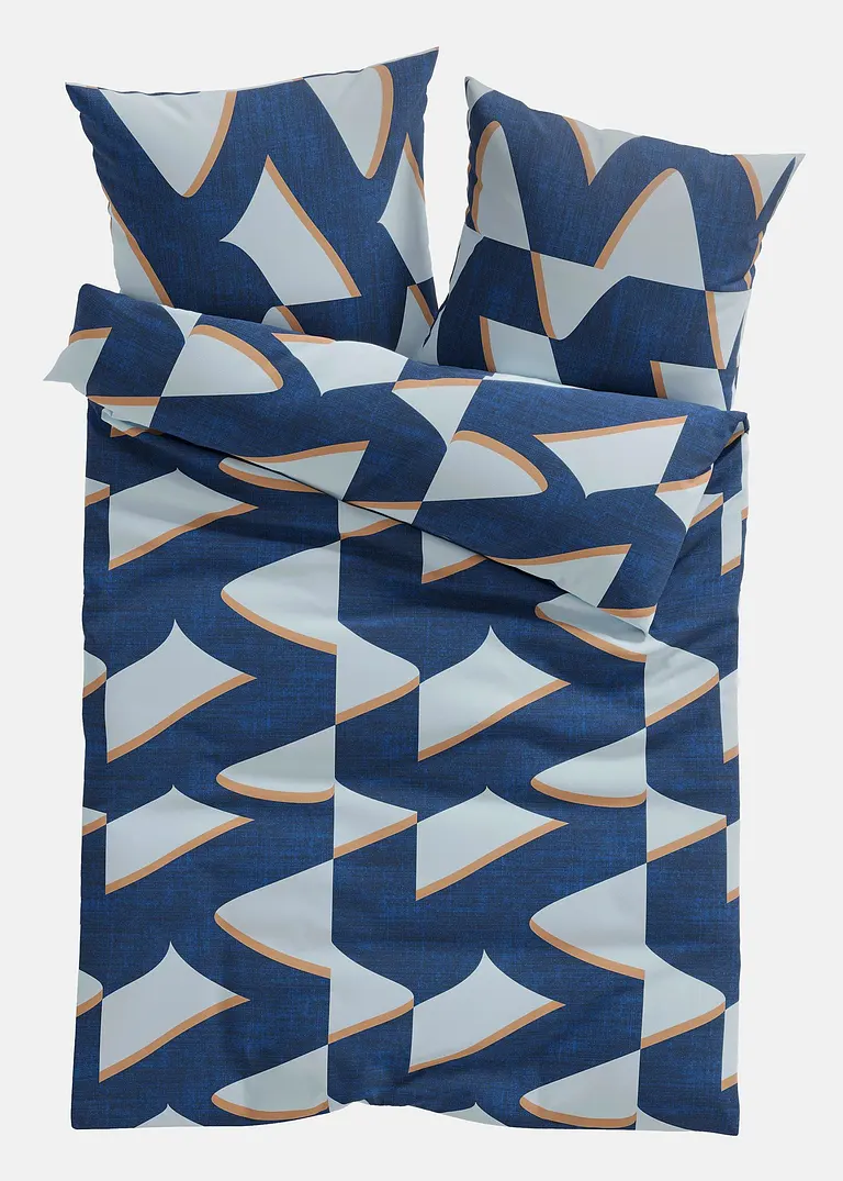 Bettwäsche mit grafischem Design in blau von vorne - bonprix