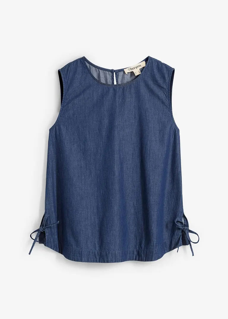 Jeans-Blusentop aus Bio-Baumwolle in blau von vorne - bonprix
