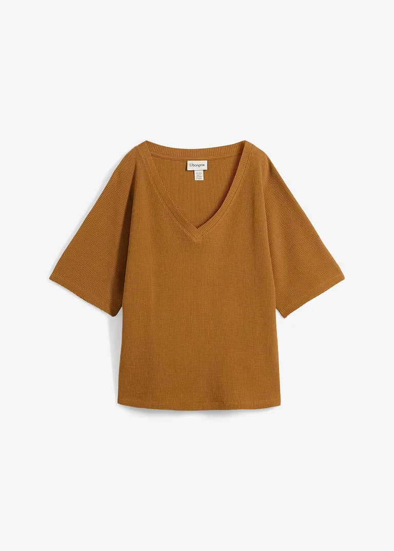 Strukturshirt aus reiner Baumwolle in braun von vorne - bonprix