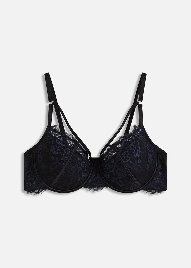 Schalen-BH aus zarter Eyelash Spitze in schwarz von vorne - bonprix