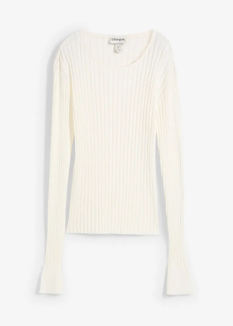 Geripptes Strickshirt in weiß von vorne - bonprix