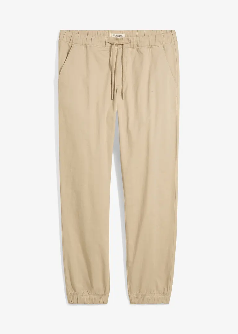 Relaxed Fit Chino-Stretch-Schlupfhose, Straight in beige von vorne - bonprix