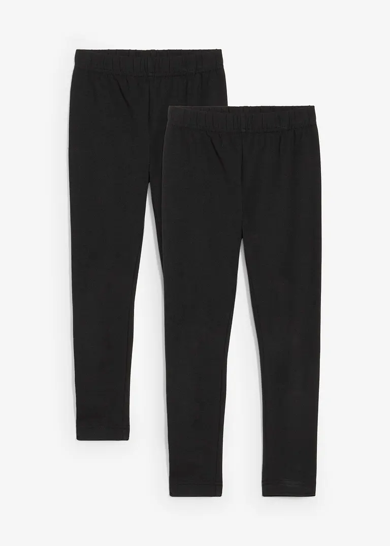 Leggings aus elastischem Bio-Baumwoll-Mix (2er Pack) in schwarz von vorne - bonprix