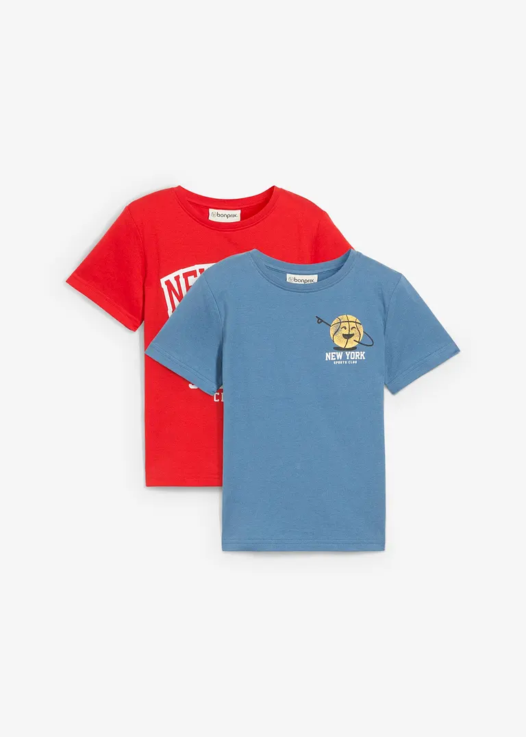 T-Shirt aus reiner Bio-Baumwolle (2er Pack) in rot von vorne - bonprix