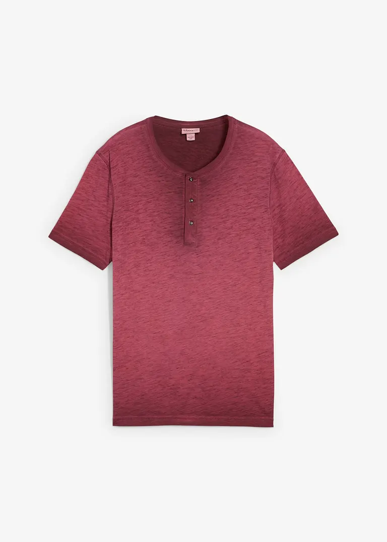Henleyshirt, Kurzarm aus reiner Bio-Baumwolle in gewaschener Optik in rot von vorne - bonprix