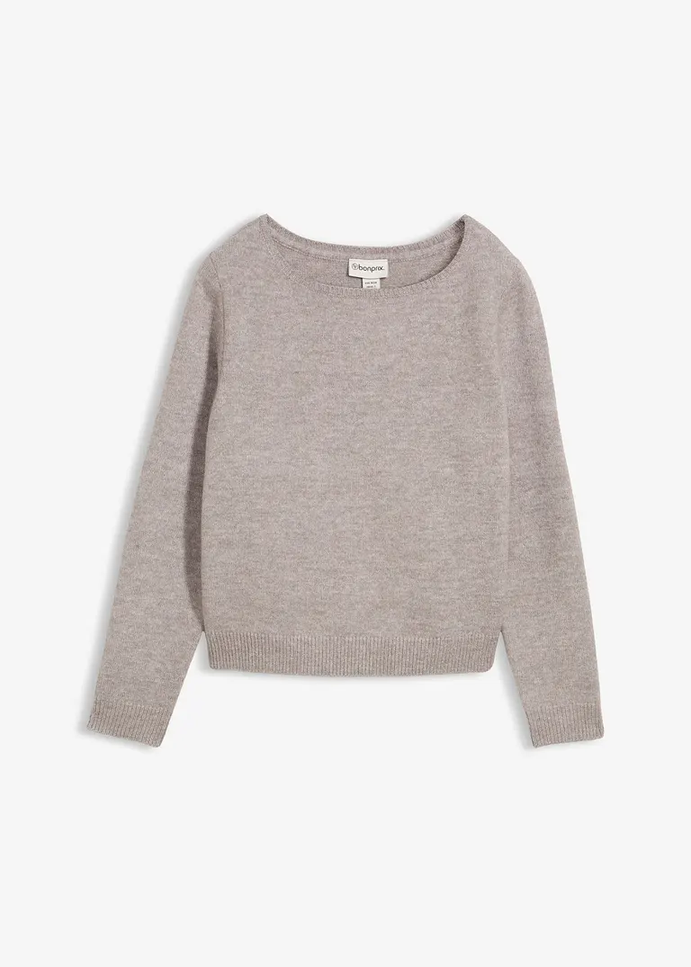 Strickpullover mit U-Boot-Ausschnitt in grau von vorne - bonprix