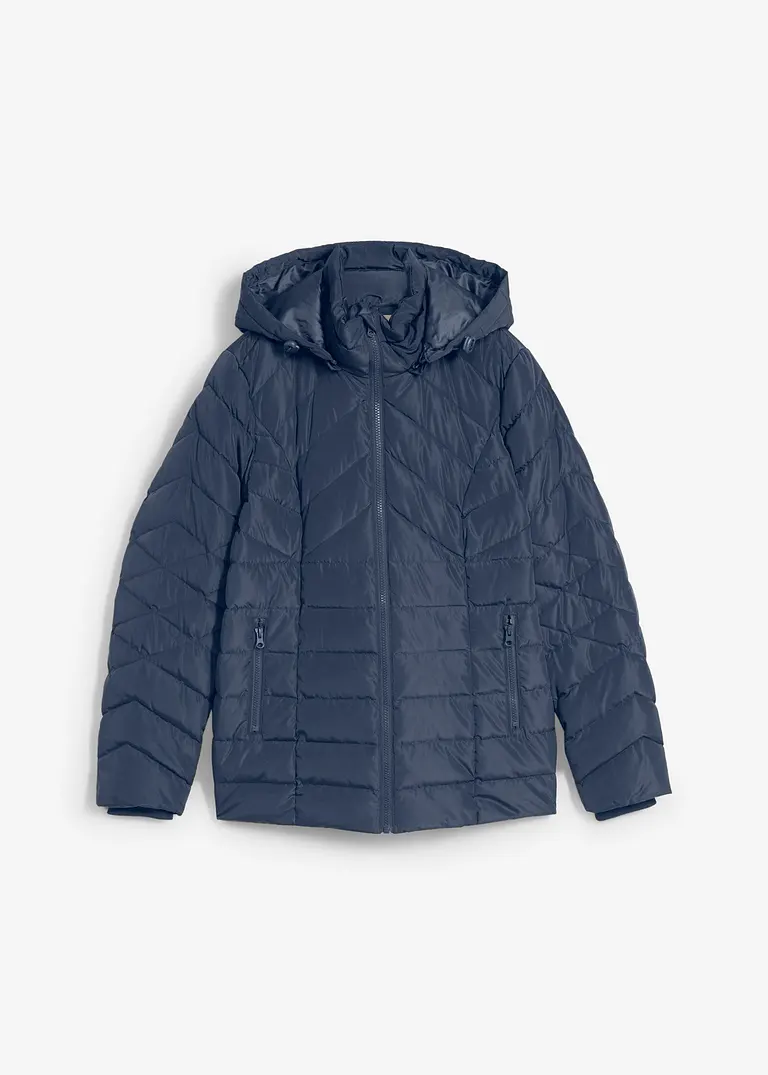 Leichte Steppjacke mit abnehmbarer Kapuze in blau von vorne - bonprix