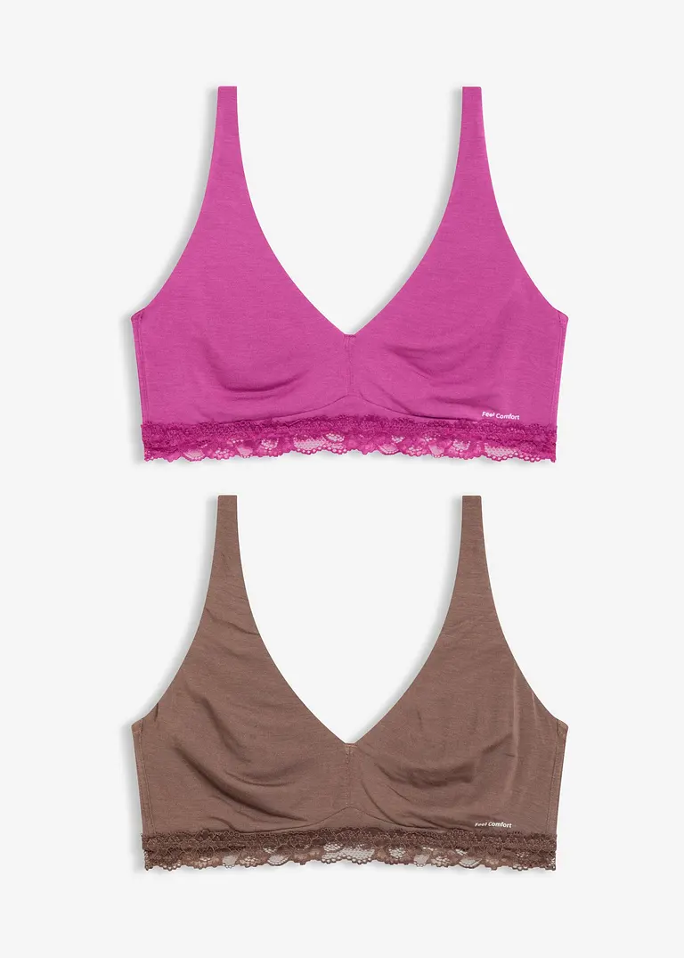 Feel Comfort Bralette aus softem Modal (2er Pack) in braun von vorne - bonprix