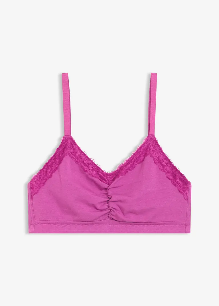 Bustier mit Bio-Baumwolle und Spitze in lila von vorne - bonprix