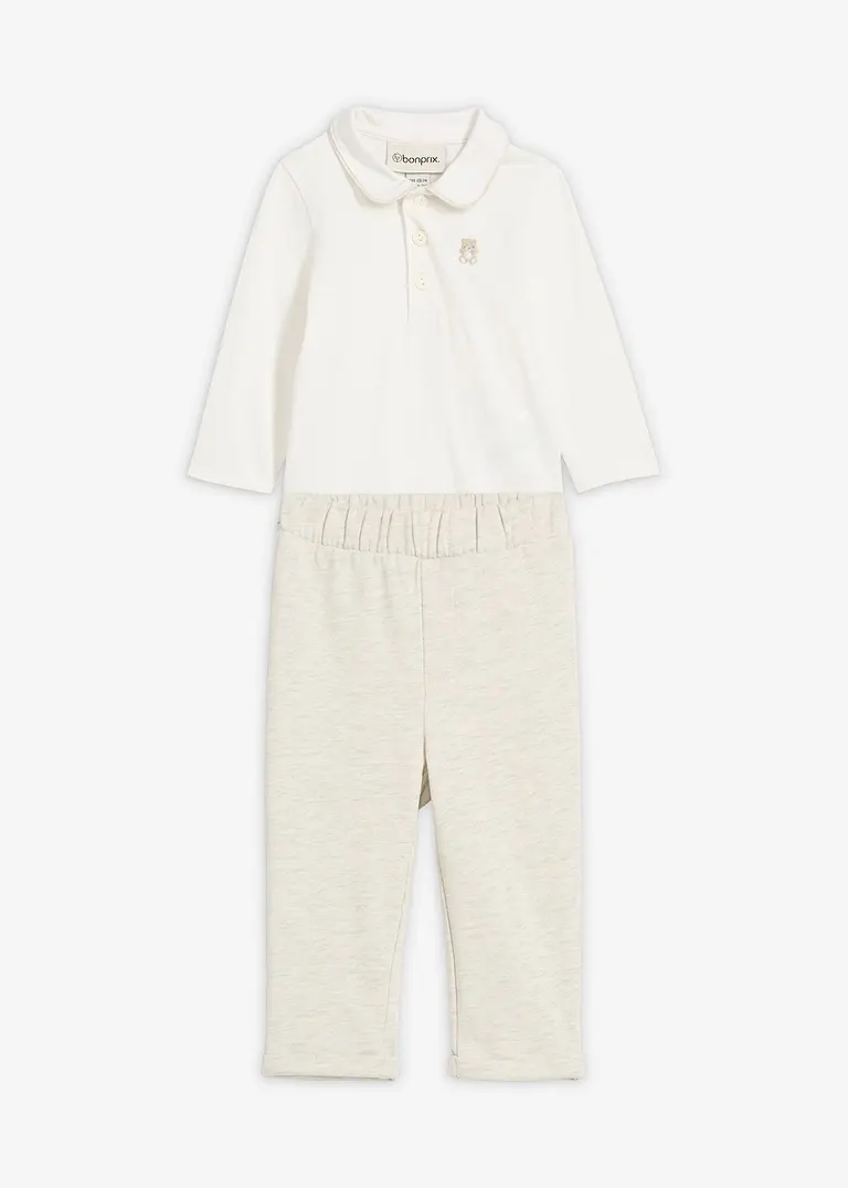 Body und Hose aus reiner Bio-Baumwolle (2-tlg.Set) in weiß von vorne - bonprix