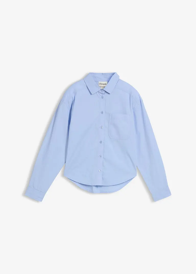 Oversize-Bluse aus reiner Baumwolle in blau von vorne - bonprix