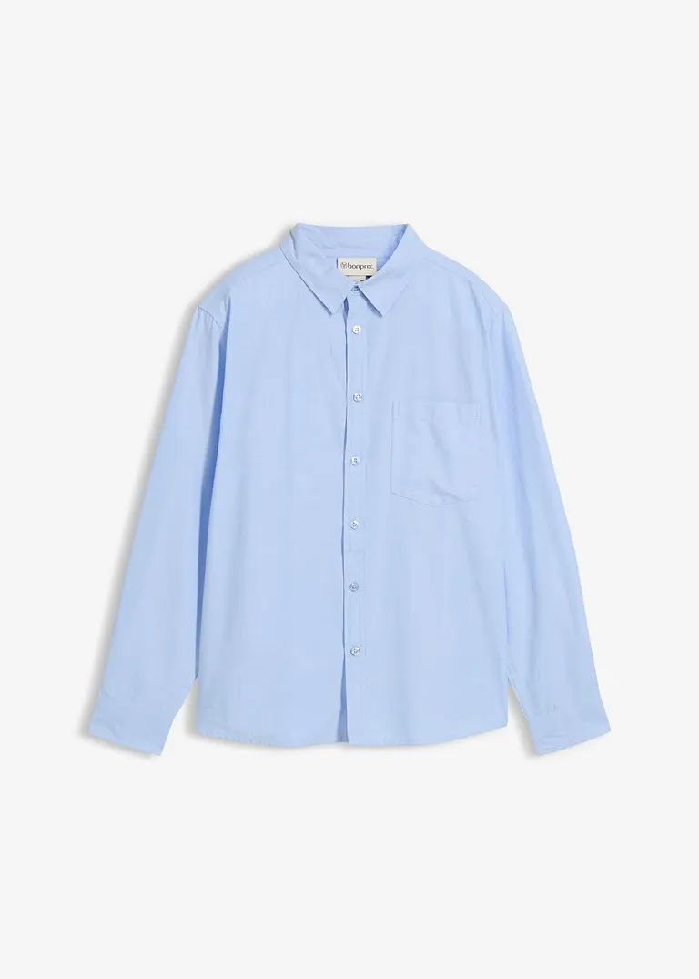 Oxford-Langarmhemd aus reiner Bio-Baumwolle in blau von vorne - bonprix