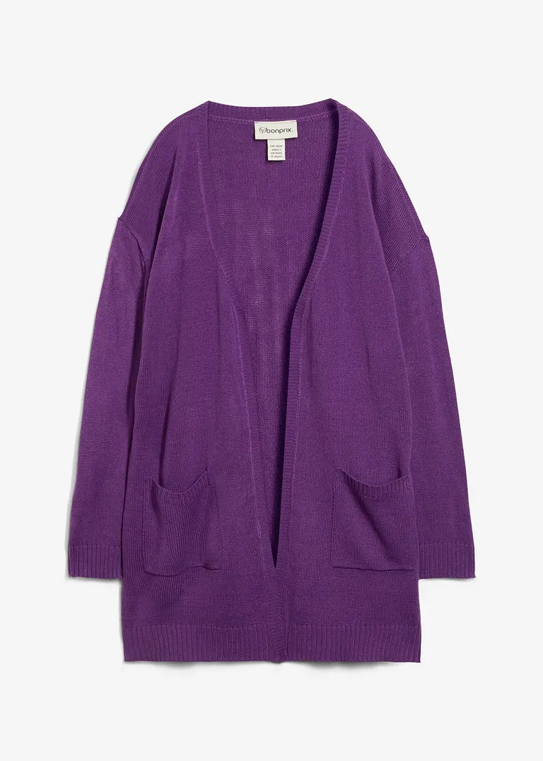 Longstrickjacke in lila von vorne - bonprix