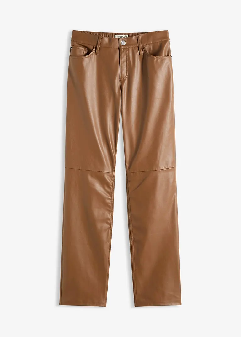 Lederimitat-Hose mit Bequembund in braun von vorne - bonprix