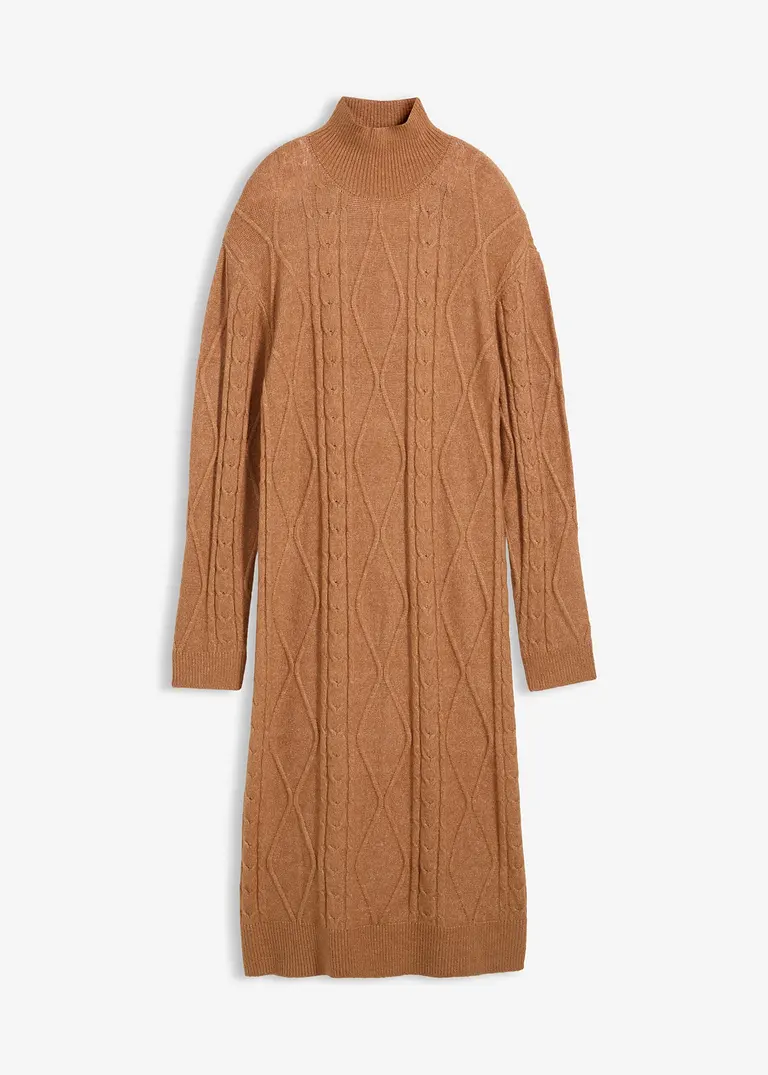 Strickkleid aus Zopfstrick in braun von vorne - bonprix