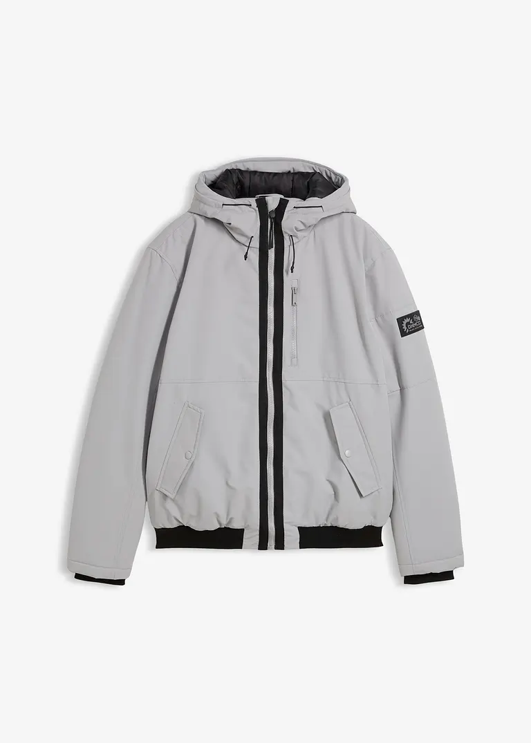 Winterblouson mit Kapuze und sportiven Details in grau von vorne - bonprix